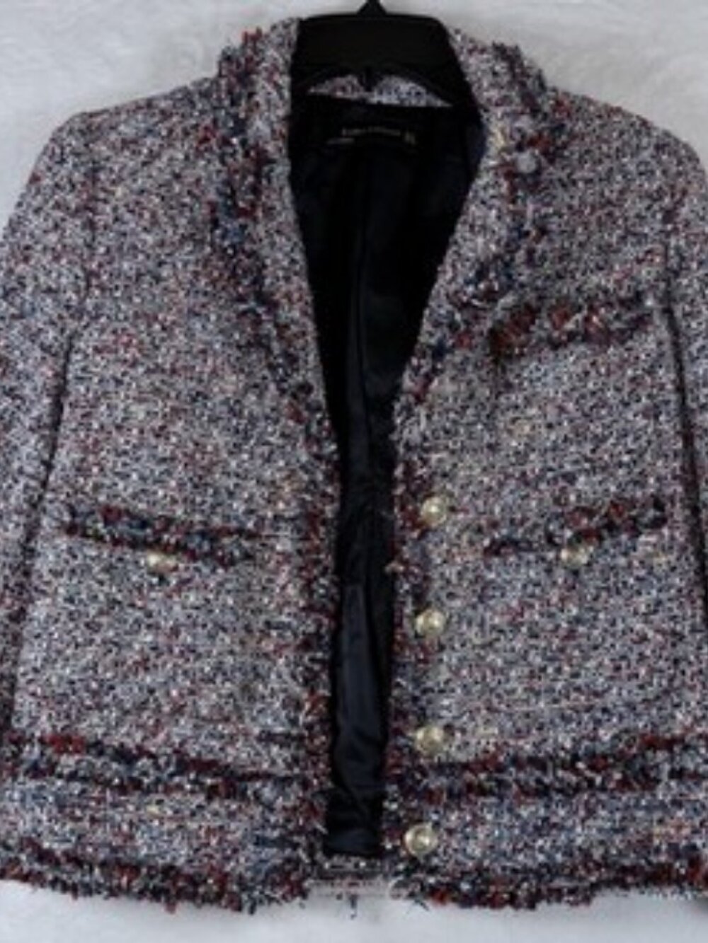 Zara Jacket Women Small Blazer Tweed Boucle Gold Button
